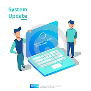 update progress concept of operation system, data synchronize process and installation program. illustration web landing page