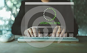 Update software application upgrade technology concept. Software update or operating system, patch update, updating progress ba