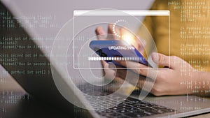 Update the software and install a new version system on the computer. The upgrade program, Business technology internet loading