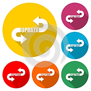 Update Software sticker or logo, Concept meaning replacing program with a newer version of same product, color set with long shad