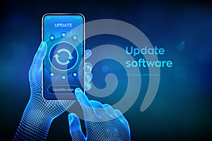 Update Software. Upgrade Software version concept on smartphone screen. Computer program upgrade business technology internet