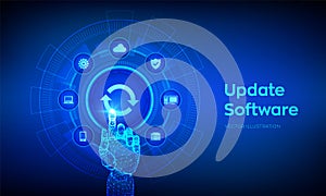 Update Software. Upgrade Software version concept on virtual screen. Computer program upgrade business technology internet concept