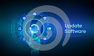 Update Software. Upgrade Software version concept on virtual screen. Computer program upgrade business technology internet concept