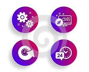 Update time, Work and Web system icons set. 24h service sign. Refresh watch, Settings, Computer. Call support. Vector