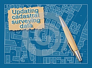 Updating public cadastral digital databases and information about land registry - concept with an imaginary cadastral map of