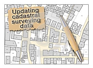 Updating public cadastral digital databases and information about land registry - concept with an imaginary cadastral map of