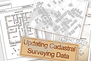 Updating public cadastral digital surveying databases and information about land registry - concept with an imaginary cadastral