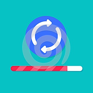 Updating or upgrading process icon with progress bar or synchronize rotation arrows vector symbol flat cartoon modern ui