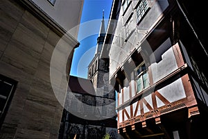 Upended Sugarloaf and St. Andreas church in Hildesheim