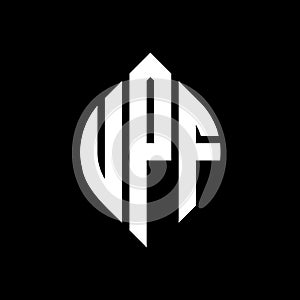 UPF circle letter logo design with circle and ellipse shape. UPF ellipse letters with typographic style. The three initials form a