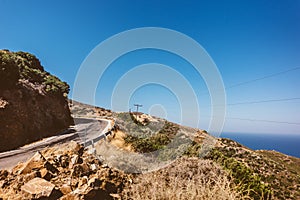 Uphill road in the mountains, Greece, Crete valley with asphalt roads