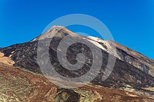 An uphill view of `Pico del Teide`, the colourful Teide volcano in Teide National Park, Tenerife, Canary Islands.