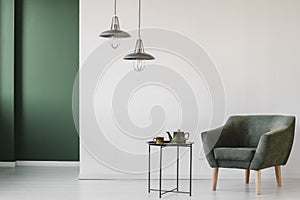 Upholstered armchair in minimalist interior