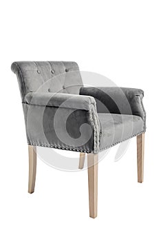 upholstered armchair with textile upholstery railing