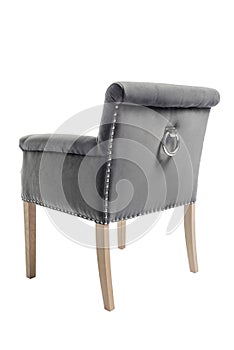 upholstered armchair with textile upholstery railing