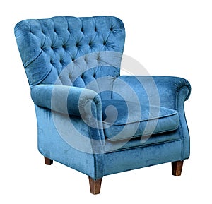 Upholstered blue velvet armchair photo