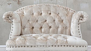 an upholstered headboard featuring luxurious textile upholstery and studded buttons, exuding timeless elegance in any