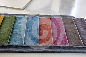 Upholstery fabric samples. colorful fabric sampler chart. colorful fabric texture background