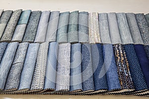 Upholstery fabric samples. colorful fabric sampler chart. colorful fabric texture background