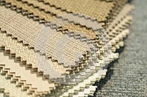 Upholstery fabric samples. Fabric for a furniture upholstery. Textile industry background