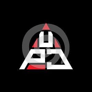 UPJ triangle letter logo design with triangle shape. UPJ triangle logo design monogram. UPJ triangle vector logo template with red
