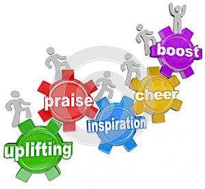 Uplifting Words Team Climbing Gears Praise Cheer Inspiration