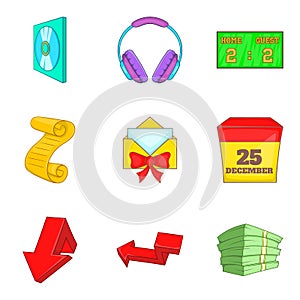 Upload data icons set, cartoon style