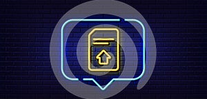 Upload Document line icon. File sign. Neon light speech bubble. Vector