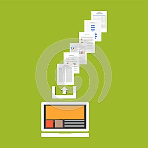 Upload documents or files to the internet. Upload process concept