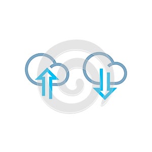 Upload and Download Cloud Illustration Outline Blue Line Icon