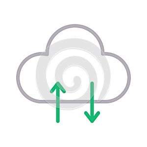 Upload download cloud thin color line vector icon