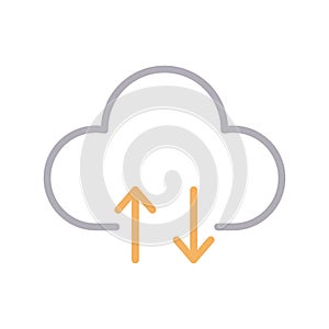 Upload download cloud thin color lline vector icon