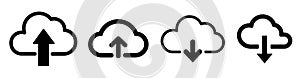 Upload and download icons representing cloud computing services on a transparent background