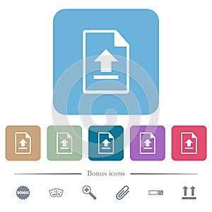 Upload file flat icons on color rounded square backgrounds