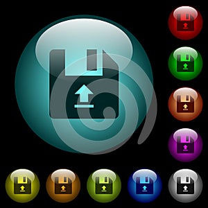 Upload file icons in color illuminated glass buttons