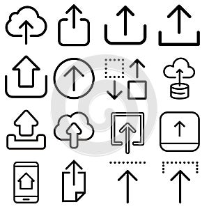 Upload file vector icon set. download illustration sign collection. transfer file symbol.