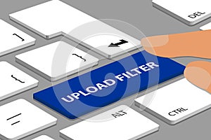 Upload Filter Button On Laptop Keyboard With Fingers - Vector Illustration