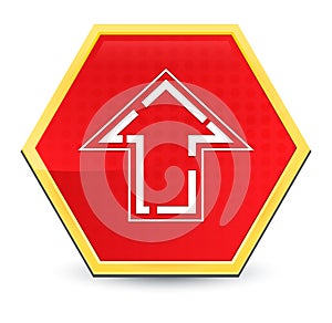 Upload icon abstract red hexagon button bright yellow frame elegant design