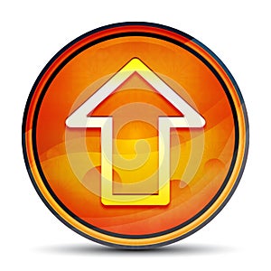 Upload icon shiny bright orange round button illustration
