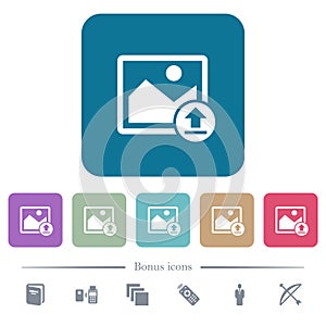 Upload image flat icons on color rounded square backgrounds photo