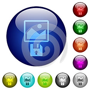 Upload image from floppy disk color glass buttons