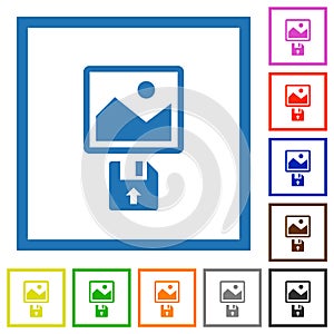 Upload image from floppy disk flat framed icons