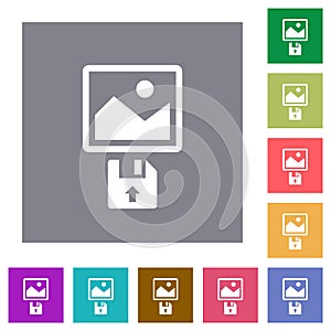 Upload image from floppy disk square flat icons