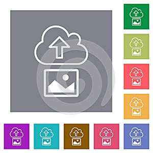 Upload image to cloud outline square flat icons