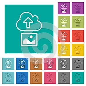 Upload image to cloud outline square flat multi colored icons