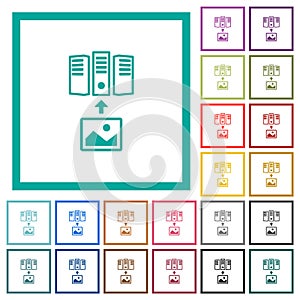 Upload image to server outline flat color icons with quadrant frames