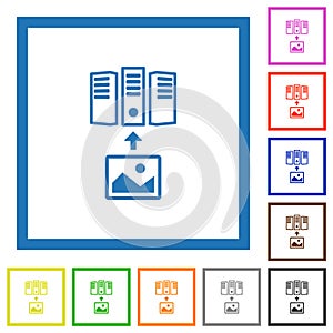 Upload image to server outline flat framed icons