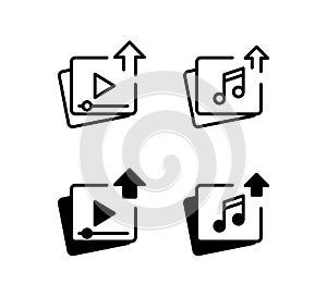 Upload music icon,  line color vector illustration