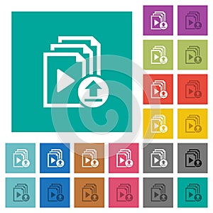 Upload playlist square flat multi colored icons