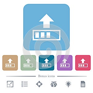 Upload in progress flat icons on color rounded square backgrounds